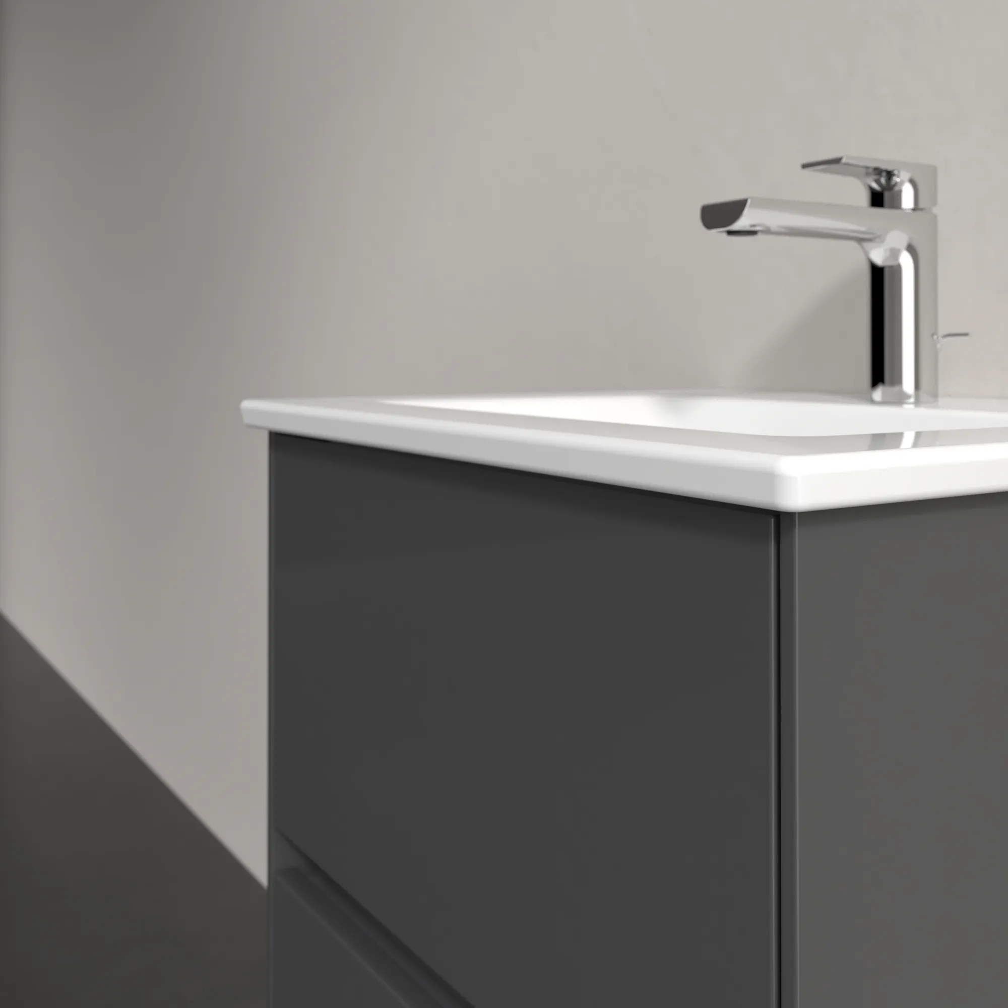 Villeroy & Boch Waschtischunterschrank „Collaro“ 472 × 610 × 404 mm Glossy Grey, mit Beleuchtung, für Becken mittig