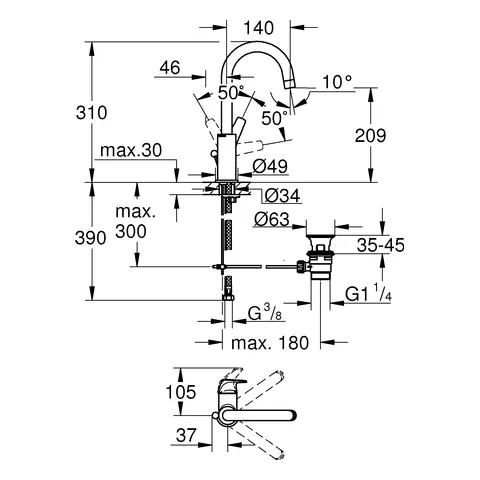 Einhand-Waschtischbatterie BauFlow 23753, L-Size, Einlochmontage, Zugstangen-Ablaufgarnitur aus Kunststoff 1 1/4', chrom Einhand-Waschtischbatterie BauFlow 23753, L-Size, Einlochmontage, Zugstangen-Ablaufgarnitur aus Kunststoff 1 1/4', chrom