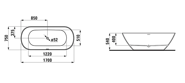 Laufen freistehende Badewanne LUA 750x1700x540, Marbond weiß matt Laufen freistehende Badewanne LUA 750x1700x540, Marbond weiß matt