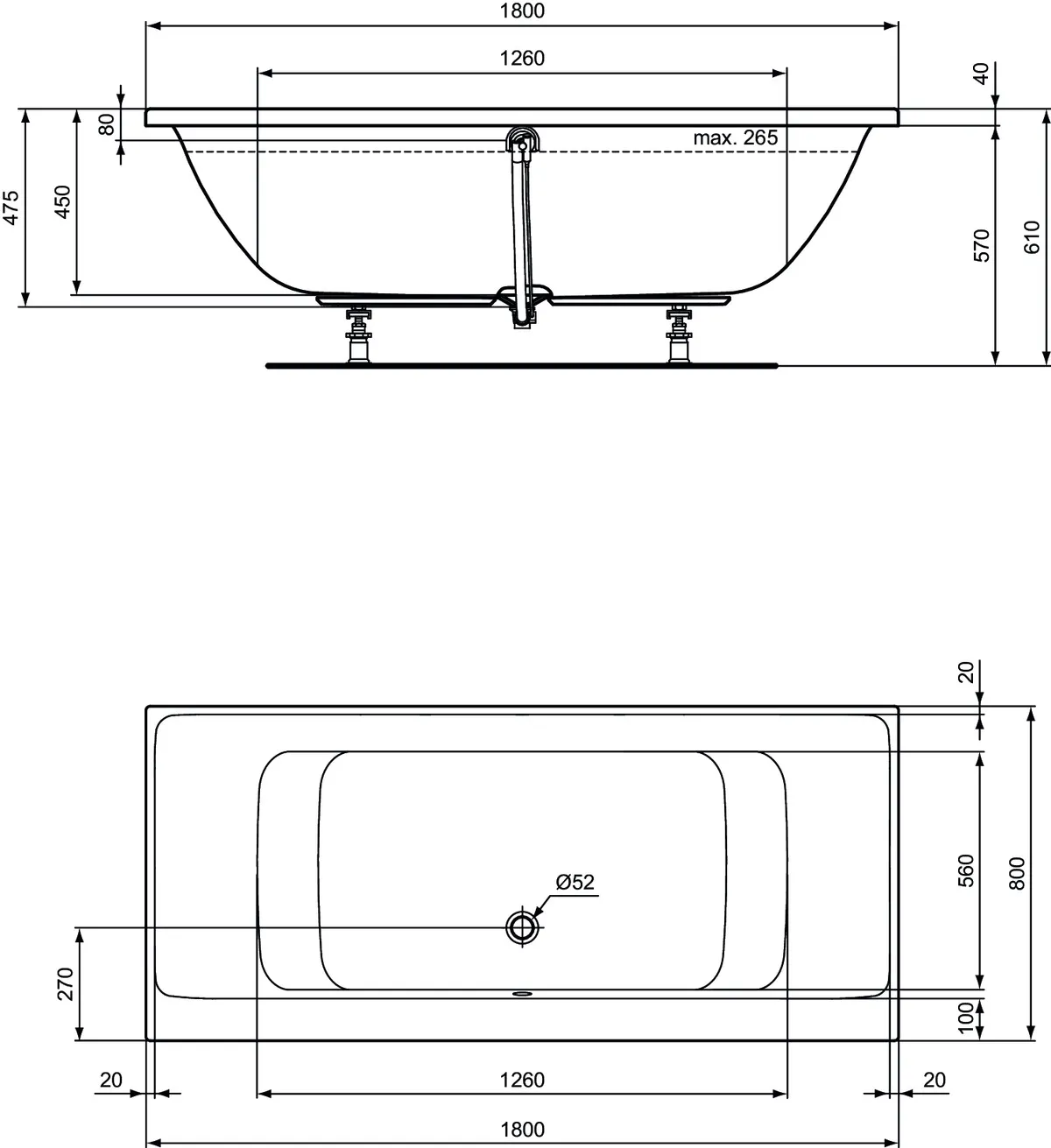 Ideal Standard Badewanne „ConnectAir“ 80 × 180 cm Ideal Standard Badewanne „ConnectAir“ 80 × 180 cm