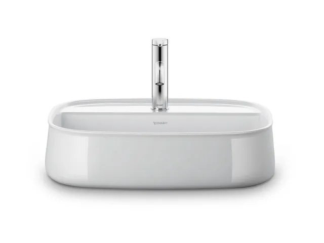 Aufsatzwaschtisch geschliffen „Zencha“ 55 × 39 × 13,5 cm, Hahnlochposition mittig in Weiß Hochglanz Aufsatzwaschtisch geschliffen „Zencha“ 55 × 39 × 13,5 cm, Hahnlochposition mittig in Weiß Hochglanz