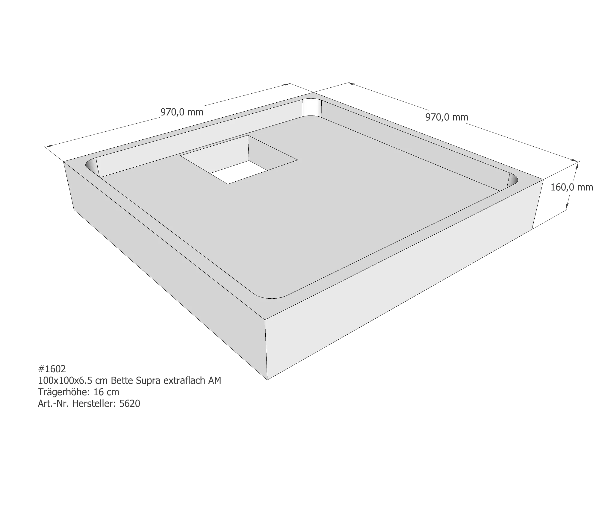 Duschwannenträger für Bette Supra (extraflach) 100 × 100 × 6,5 cm Breite: 100 cm / Länge: 100 cm