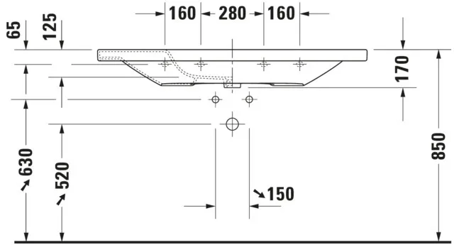 Wandwaschtisch „DuraStyle“, mit Überlauf, Hahnlochposition mittig