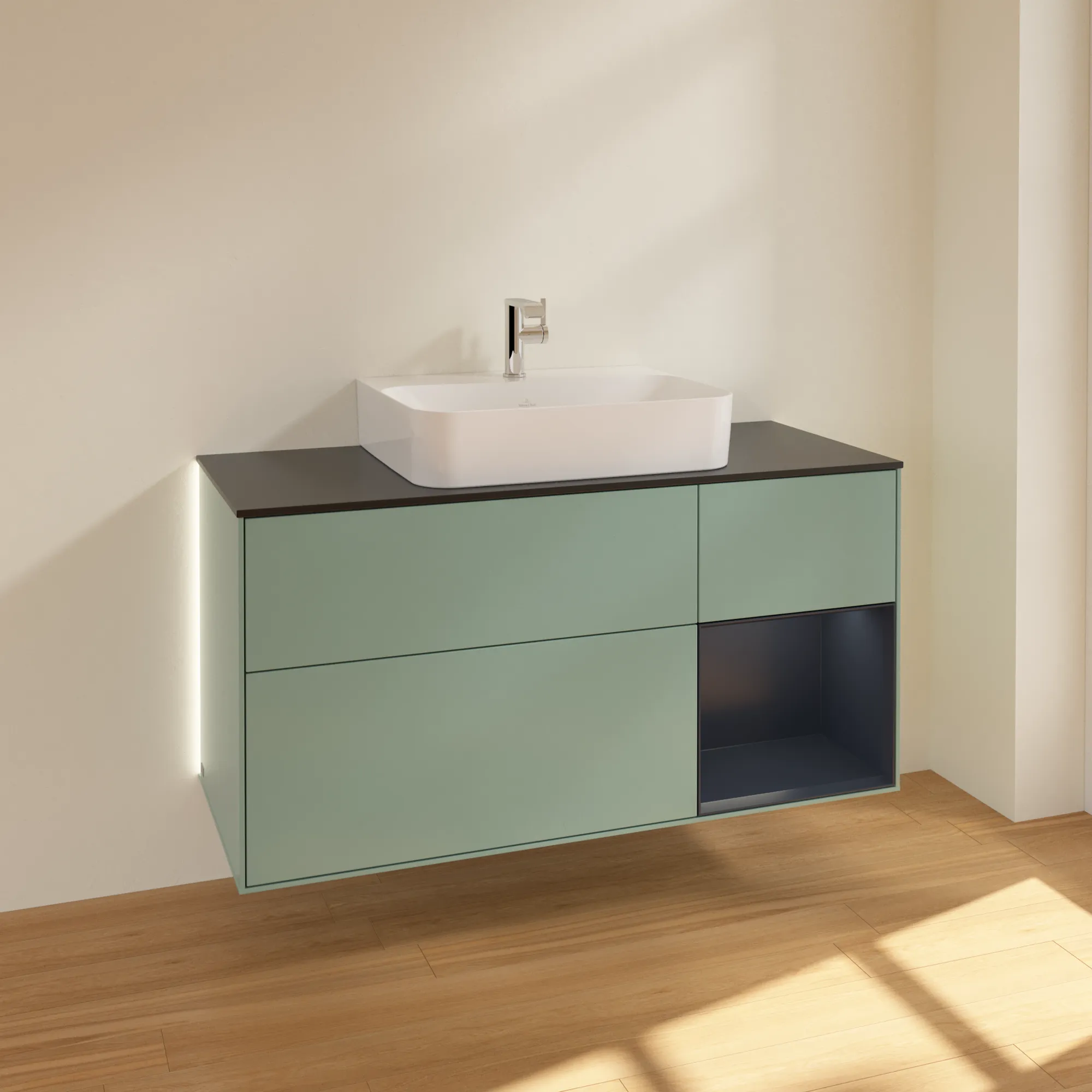 Villeroy & Boch Waschtischunterschrank „Finion“ für Schrankwaschtisch 1200 × 603 × 501 mm Olive Matt Lacquer, für Becken mittig