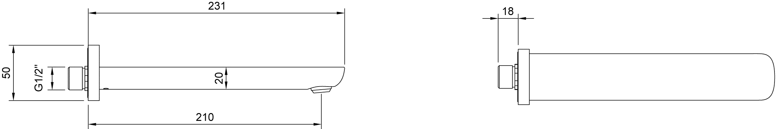 Badewannenauslauf „O.novo“ 23,1 cm in Chrom Badewannenauslauf „O.novo“ 23,1 cm in Chrom