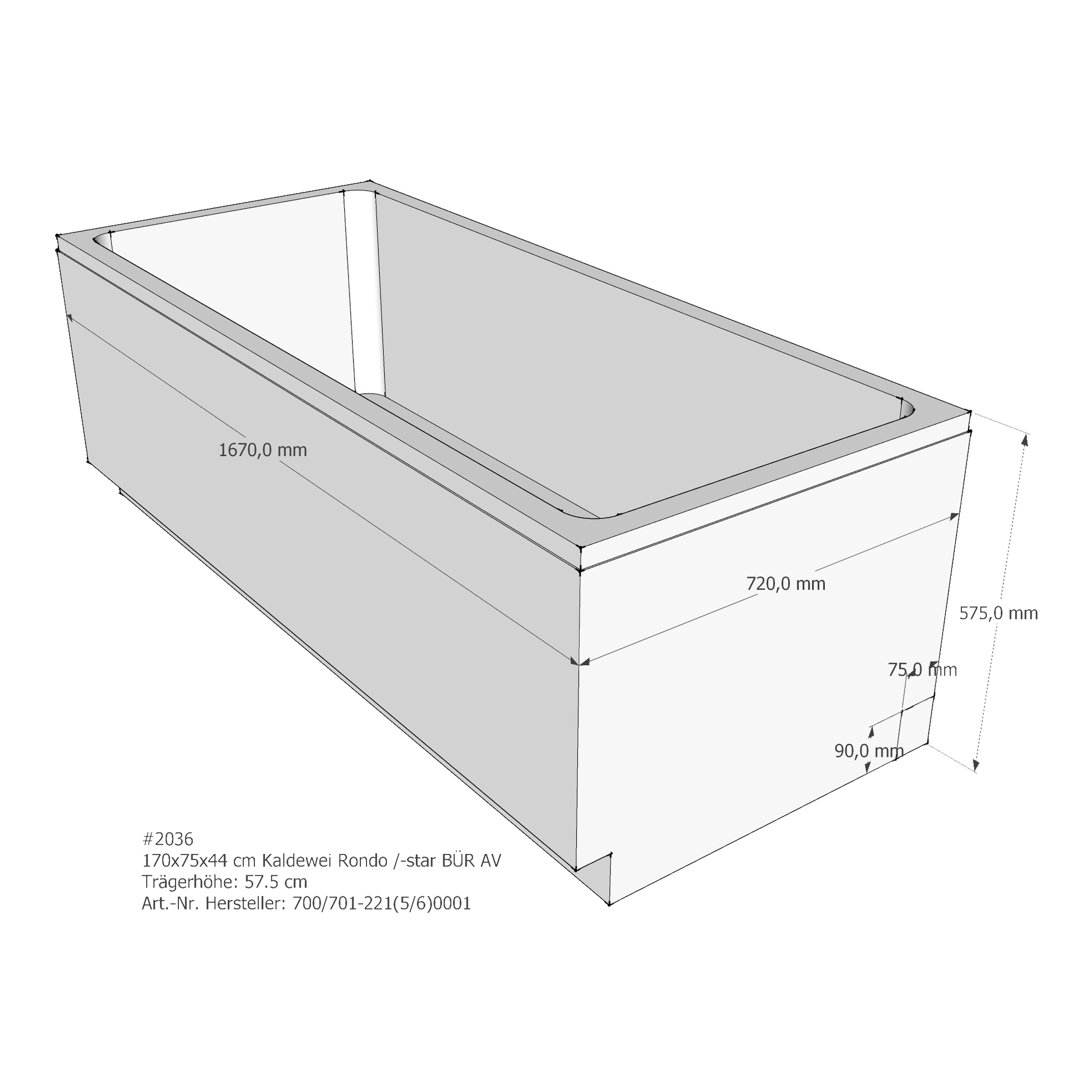 Badewannenträger für Kaldewei Rondo 170 × 75 × 44 cm Badewannenträger für Kaldewei Rondo 170 × 75 × 44 cm