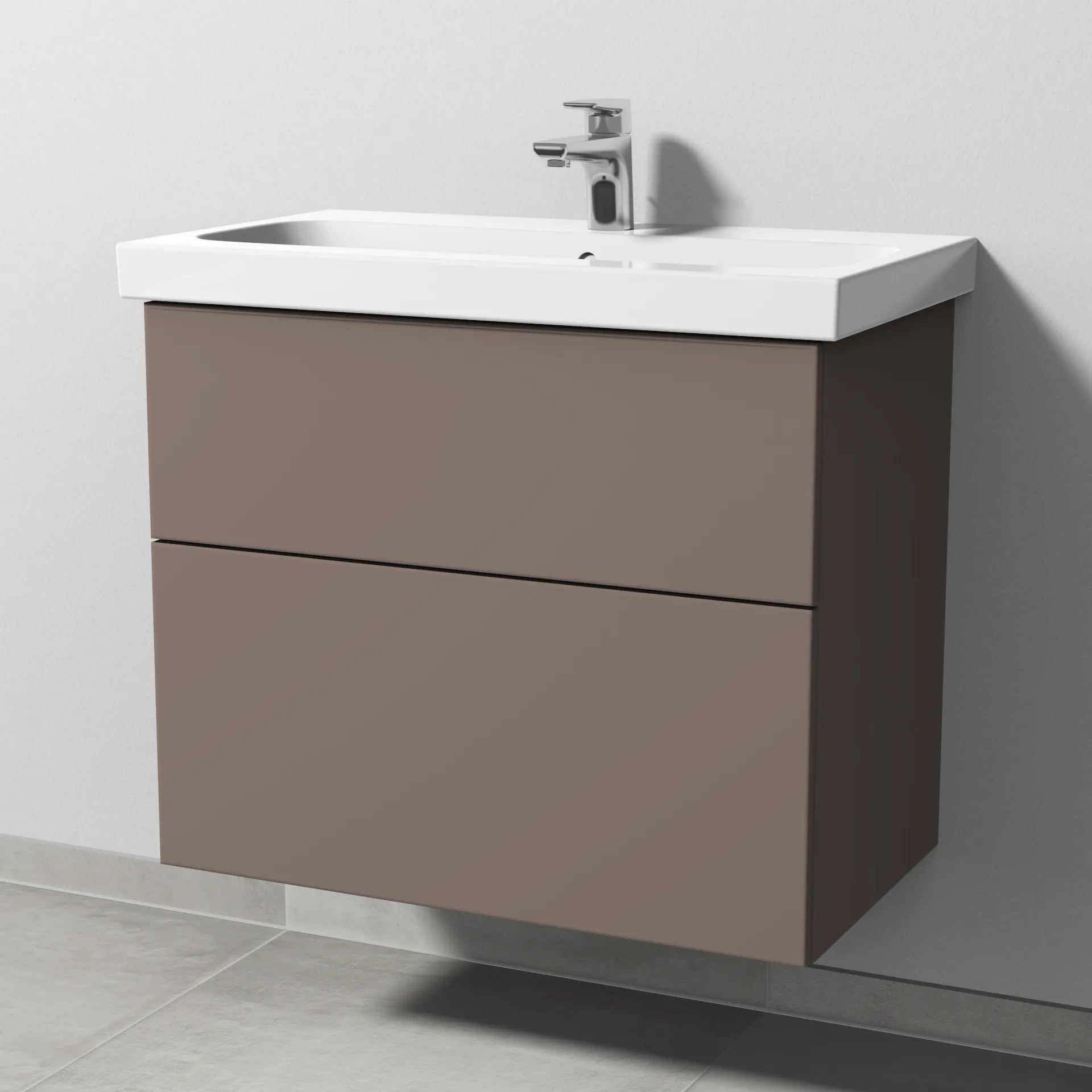 Sanipa Waschtischunterschrank „3way“ passend zu Keramik-Waschtische iCon Light von Geberit 700 × 591 × 407 mm in Taupe (matt), Becken mittig, mit