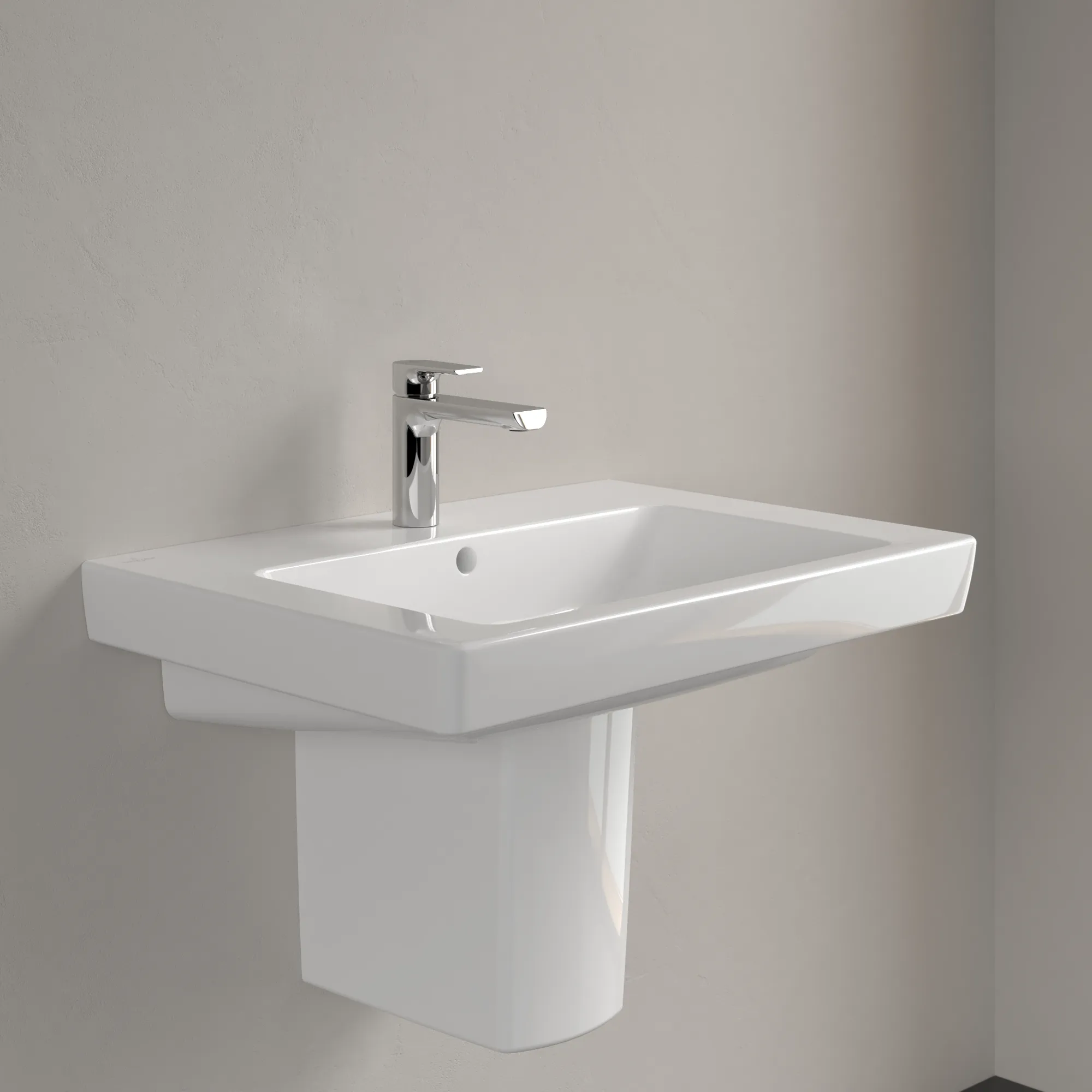 Villeroy & Boch Wandwaschtisch „Subway 2.0“ 650 × 470 × 180 mm, mit Hahnlochbohrung, Hahnlochposition mittig, mit Hahnlochbank in Weiß Alpin