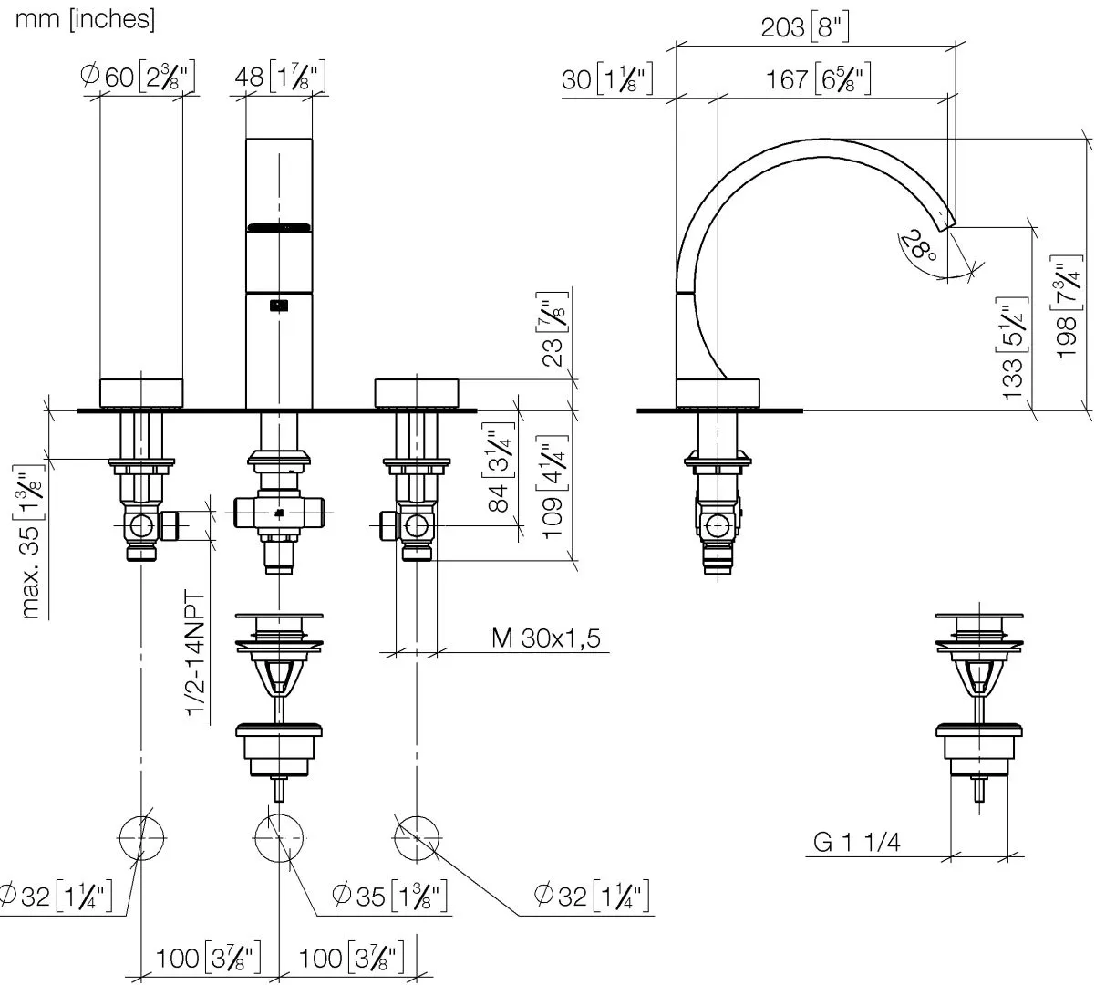 Waschtisch-Dreilochbatterie mit Ablaufgarnitur CYO Chrom 20713811 Waschtisch-Dreilochbatterie mit Ablaufgarnitur CYO Chrom 20713811