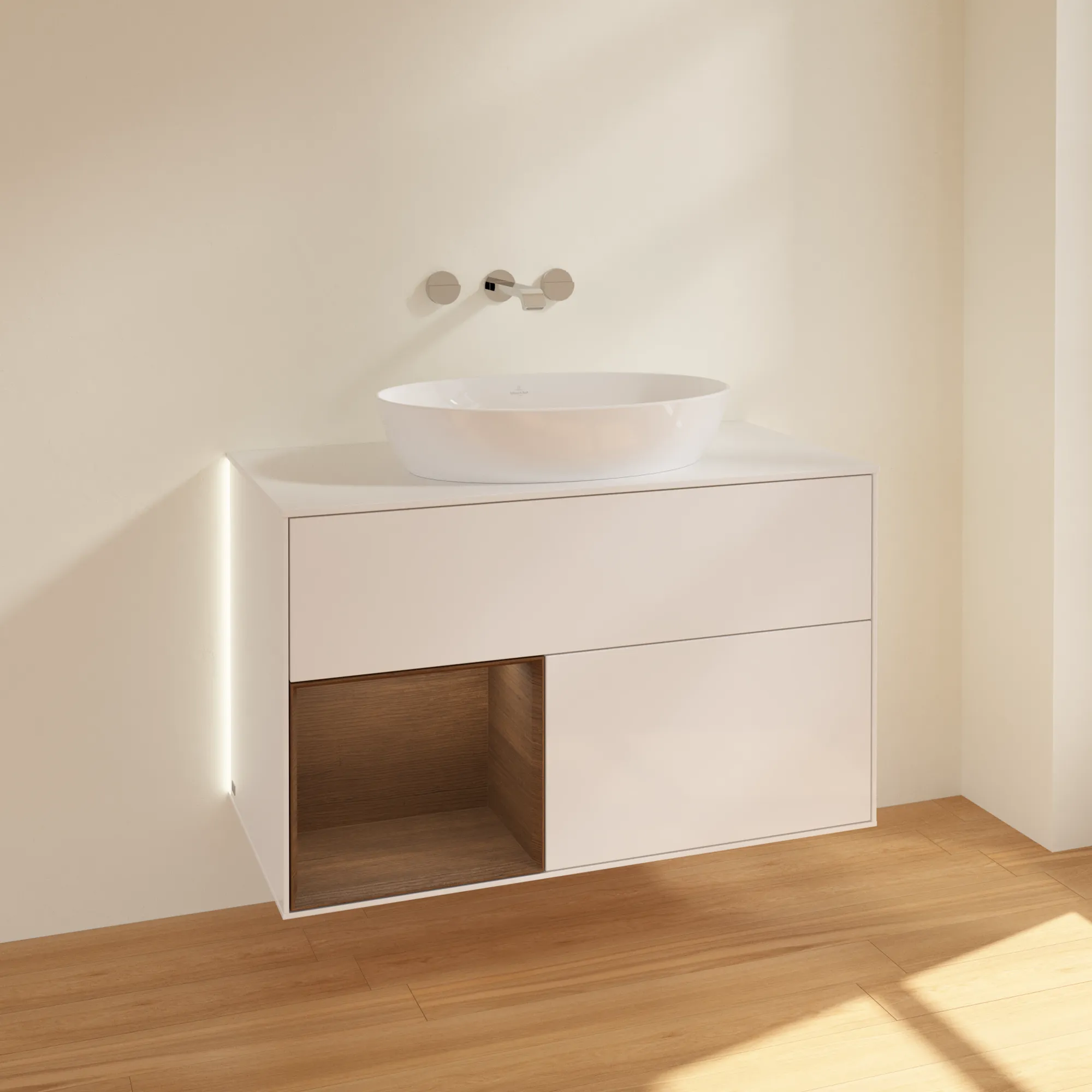 Villeroy & Boch Waschtischunterschrank „Finion“ für Schrankwaschtisch 1000 × 603 × 501 mm Glossy White Lacquer, ohne Hahnlochbohrung, für Becken mittig