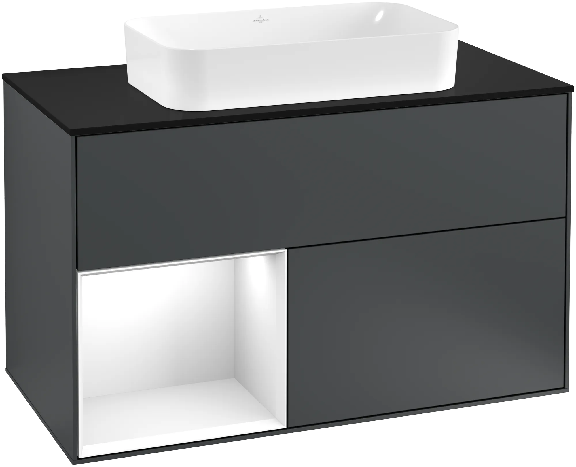 Villeroy & Boch Finion Waschbeckenunterschrank G24, Midnight Blue Matt Lacquer / Glossy White Lacquer / Glass Black Matt