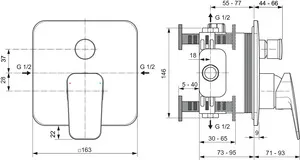 Badearmatur Unterputz Ceraplan DIN EN 1717 163x71x185mm Chrom