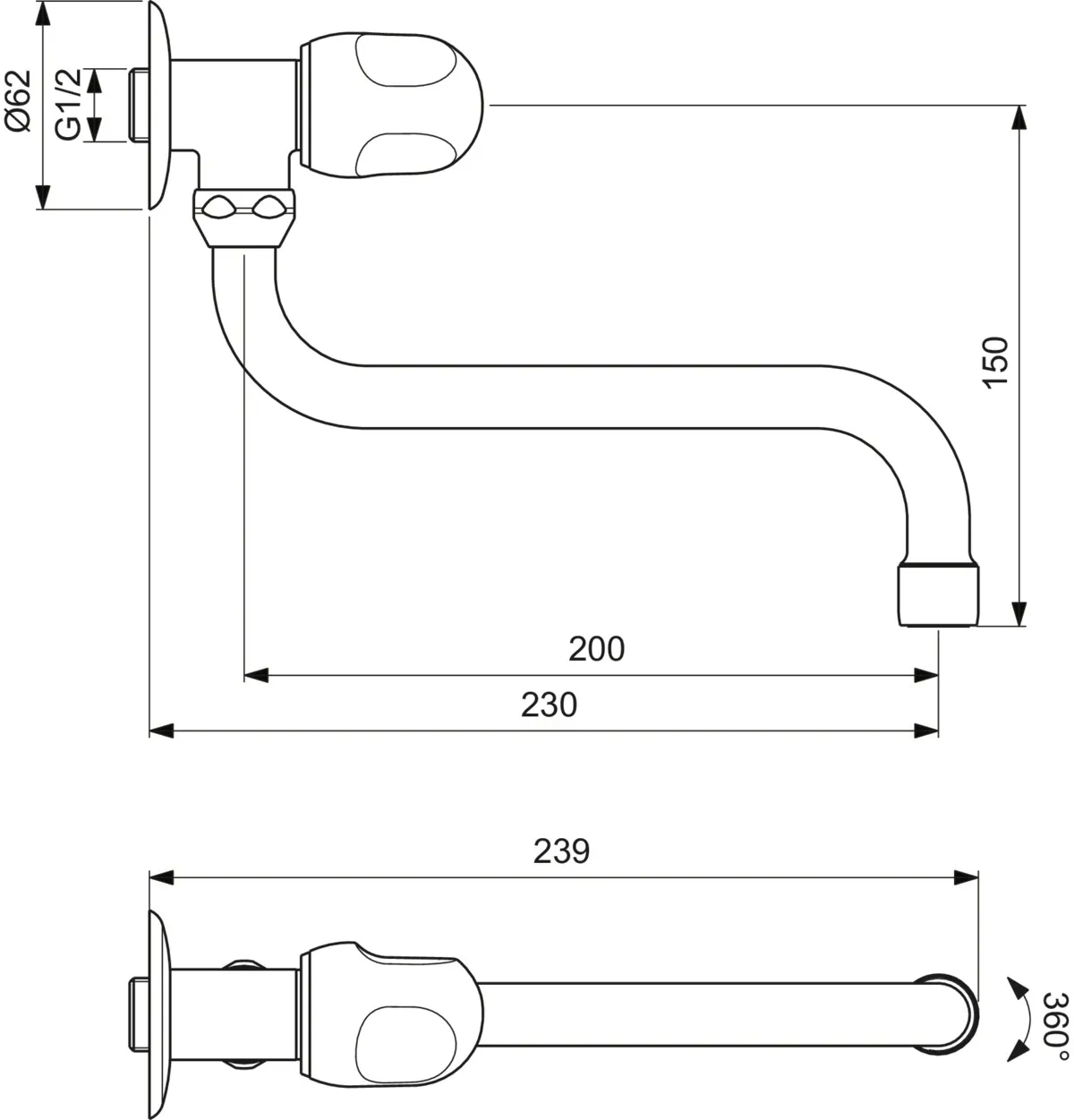 Wandventil Alpha, Ausladung 230mm, Chrom Wandventil Alpha, Ausladung 230mm, Chrom