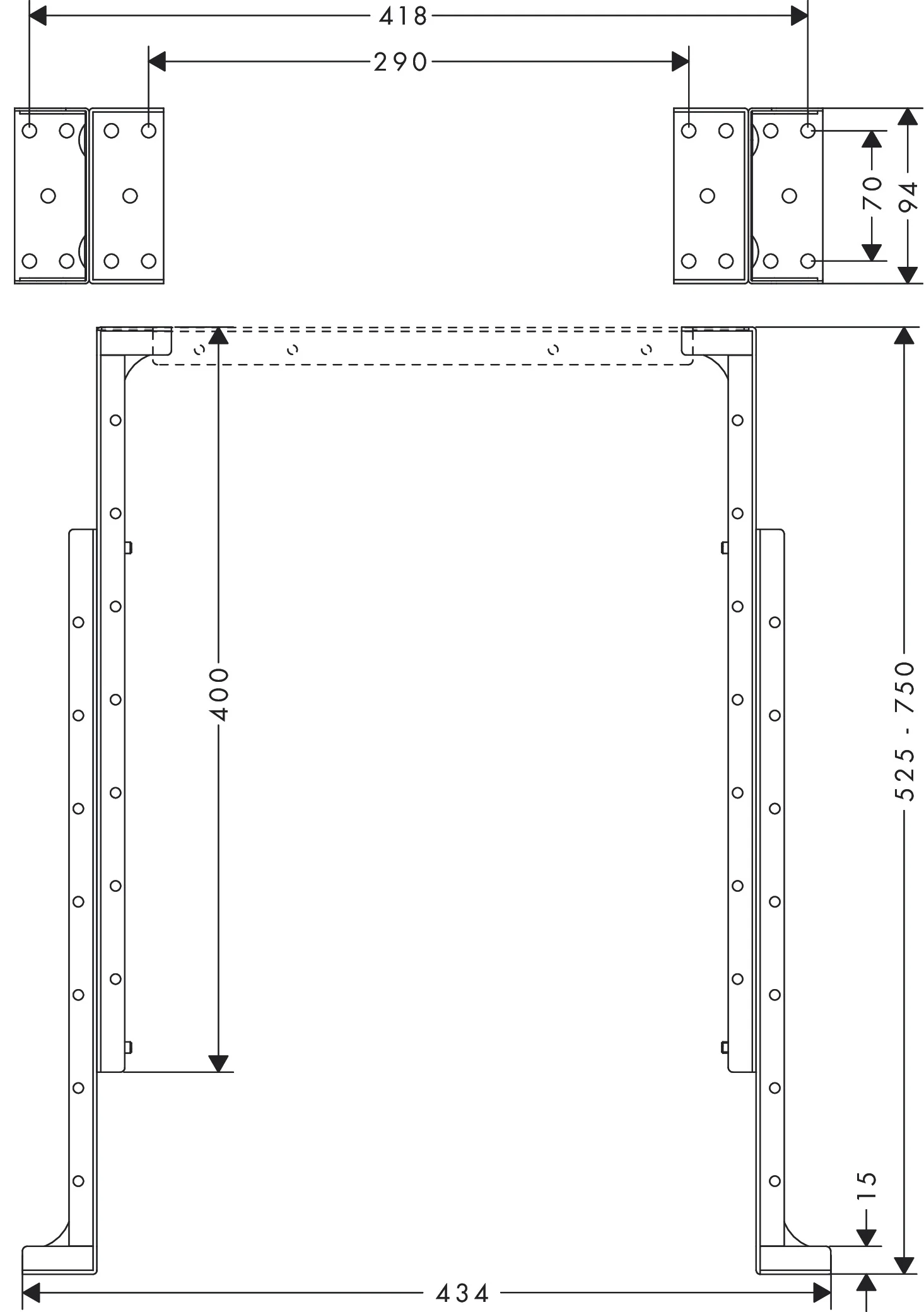 Hansgrohe sBox Montagewinkel für Fliesenrandmontage, 750 mm max. Einbauhöhe, 400 mm min. Einbauhöhe, 2 Stück