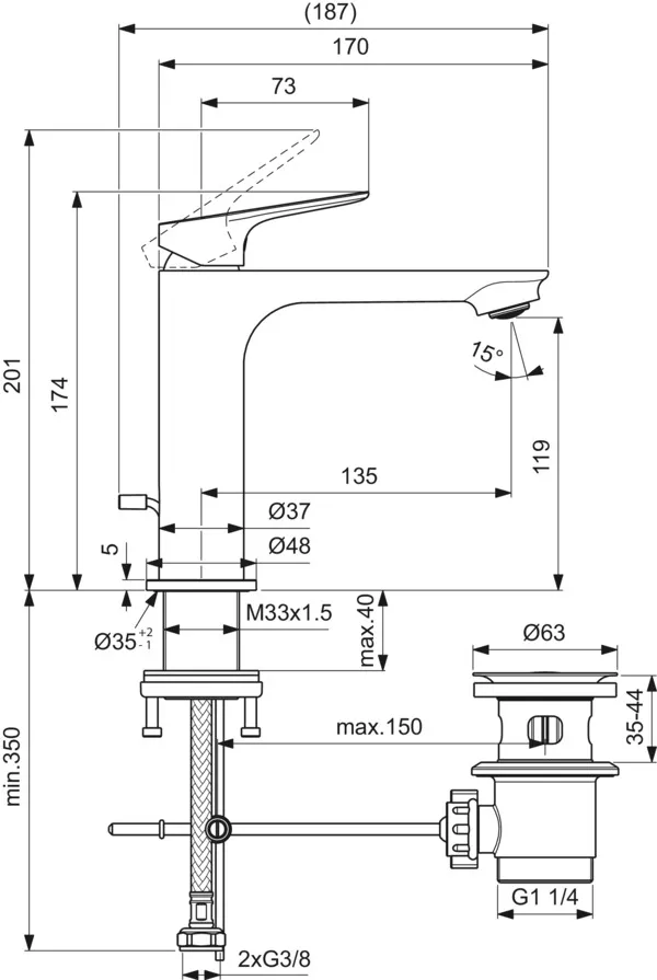 Einhand-Waschtischarmatur „Ceralife O“ Ausladung 135 mm Einhand-Waschtischarmatur „Ceralife O“ Ausladung 135 mm