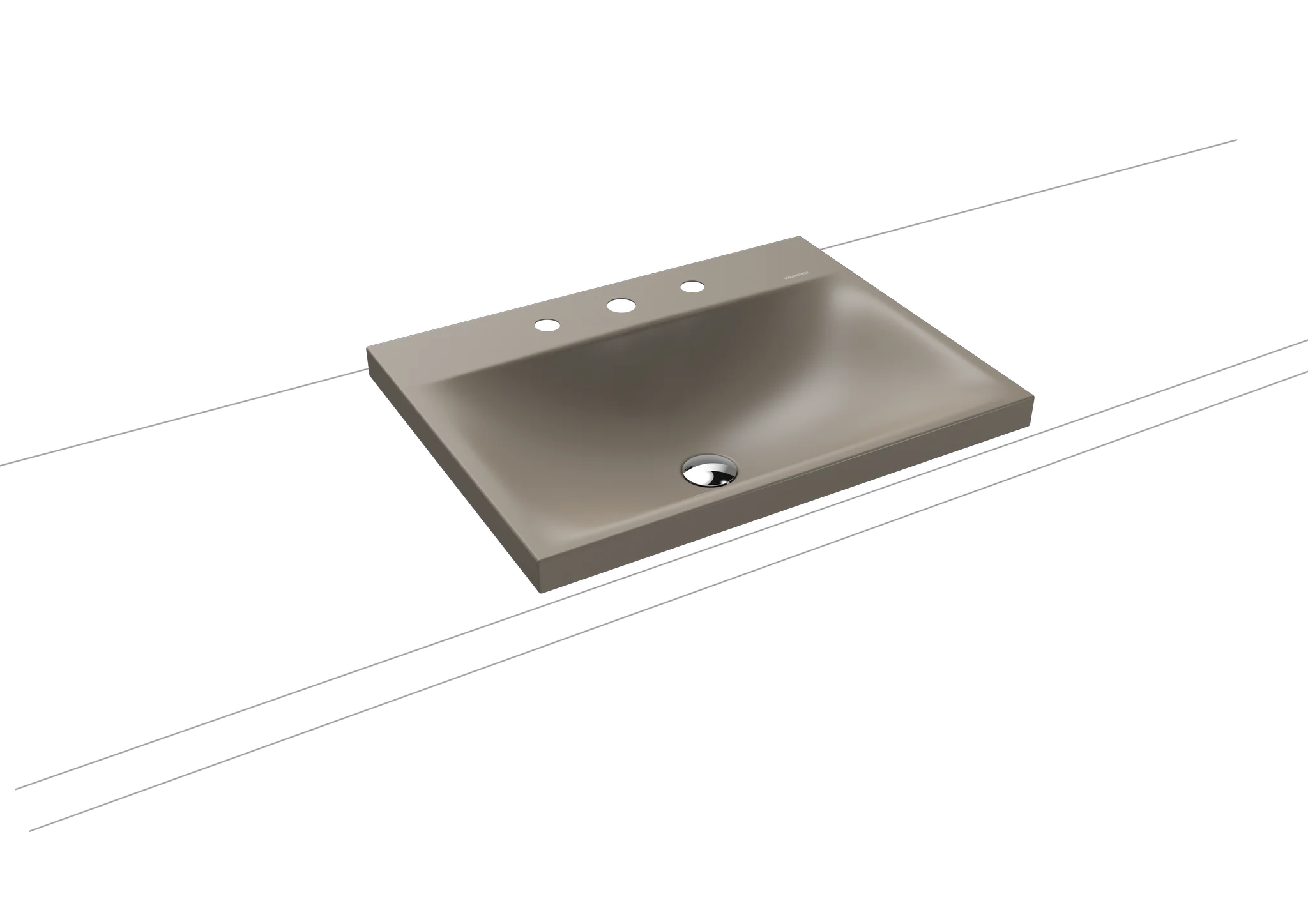 Kaldewei SILENIO Aufsatzwaschtisch, 600x460 mm, Randhöhe 40 mm, warm grey 60, Perl-Effekt, Antidröhn mit 3er Hahnlochbohrung, ohne Überlauf