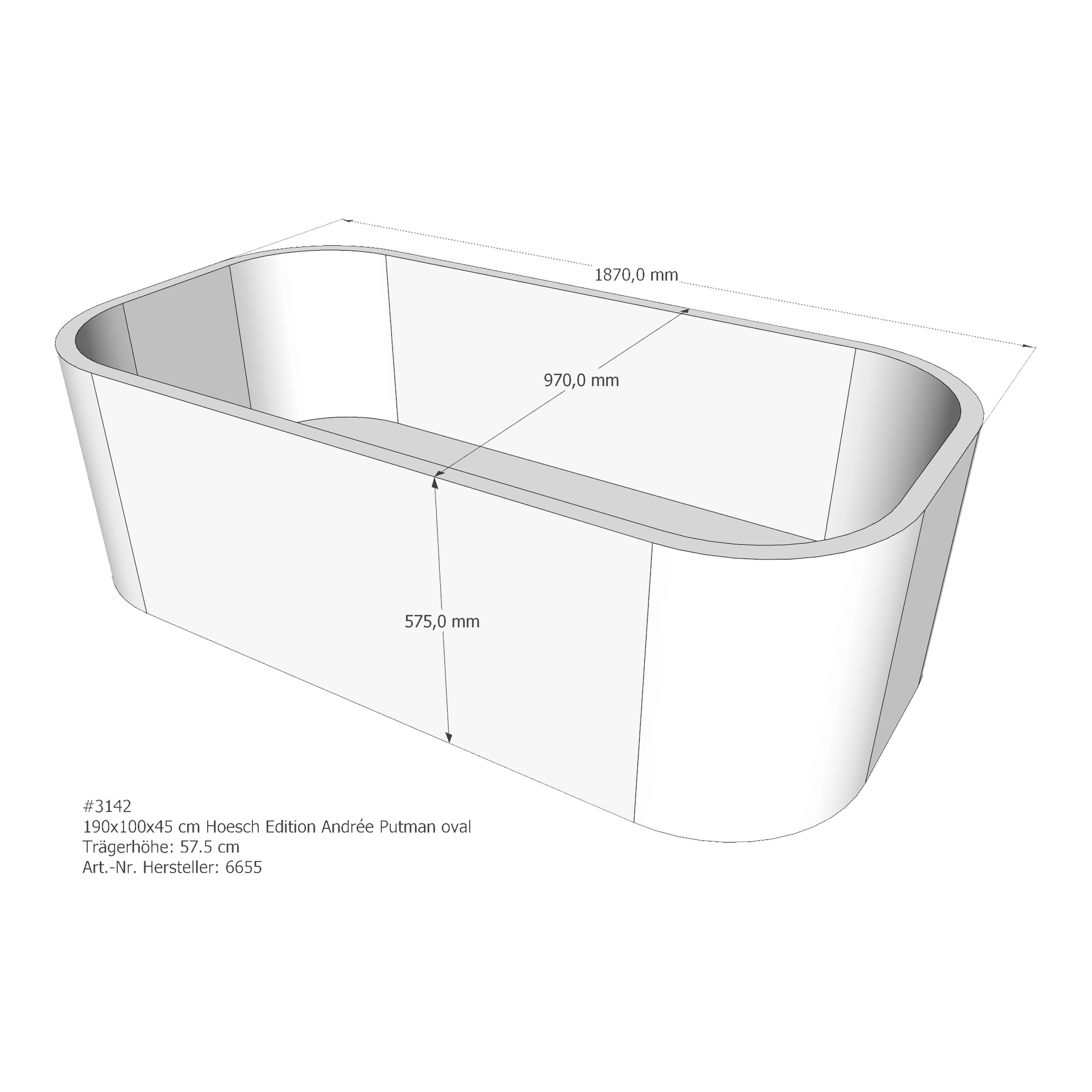 Badewannenträger für Hoesch Edition Andrée Putman 190 × 100 × 45 cm Badewannenträger für Hoesch Edition Andrée Putman 190 × 100 × 45 cm