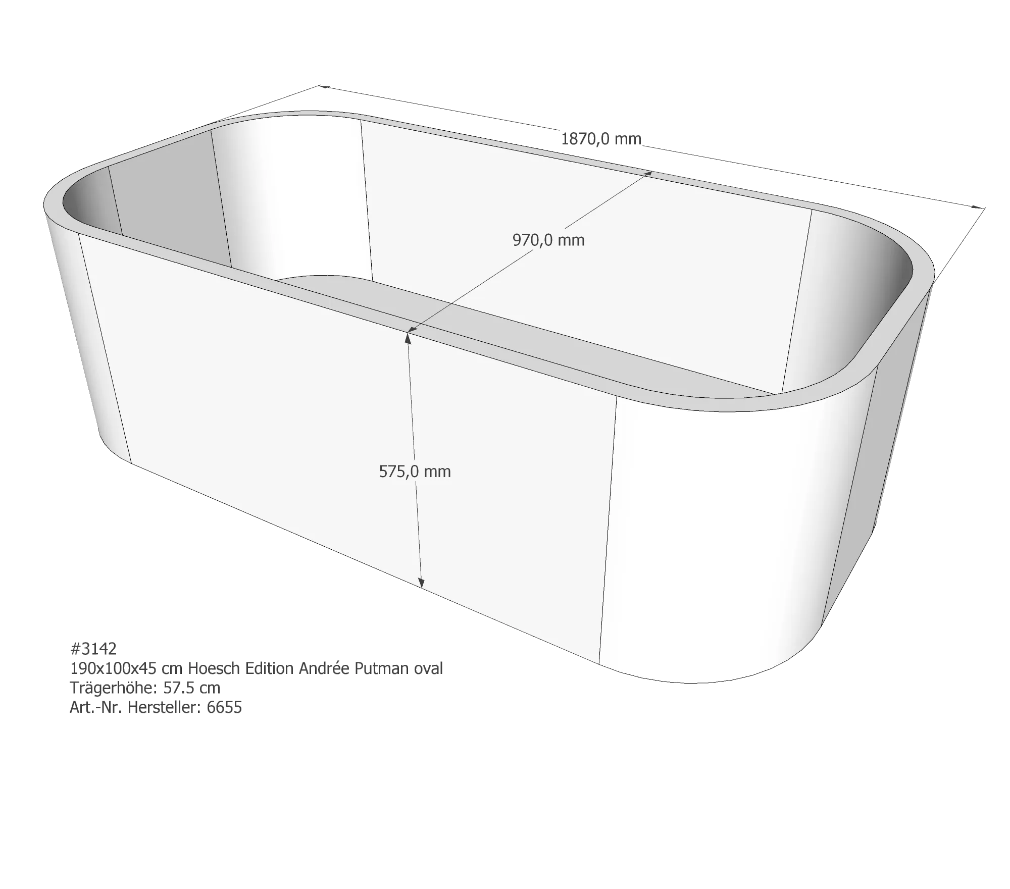 Badewannenträger passend für Hoesch Edition Andrée Putman 190 × 100 × 45 cm Badewannenträger passend für Hoesch Edition Andrée Putman 190 × 100 × 45 cm