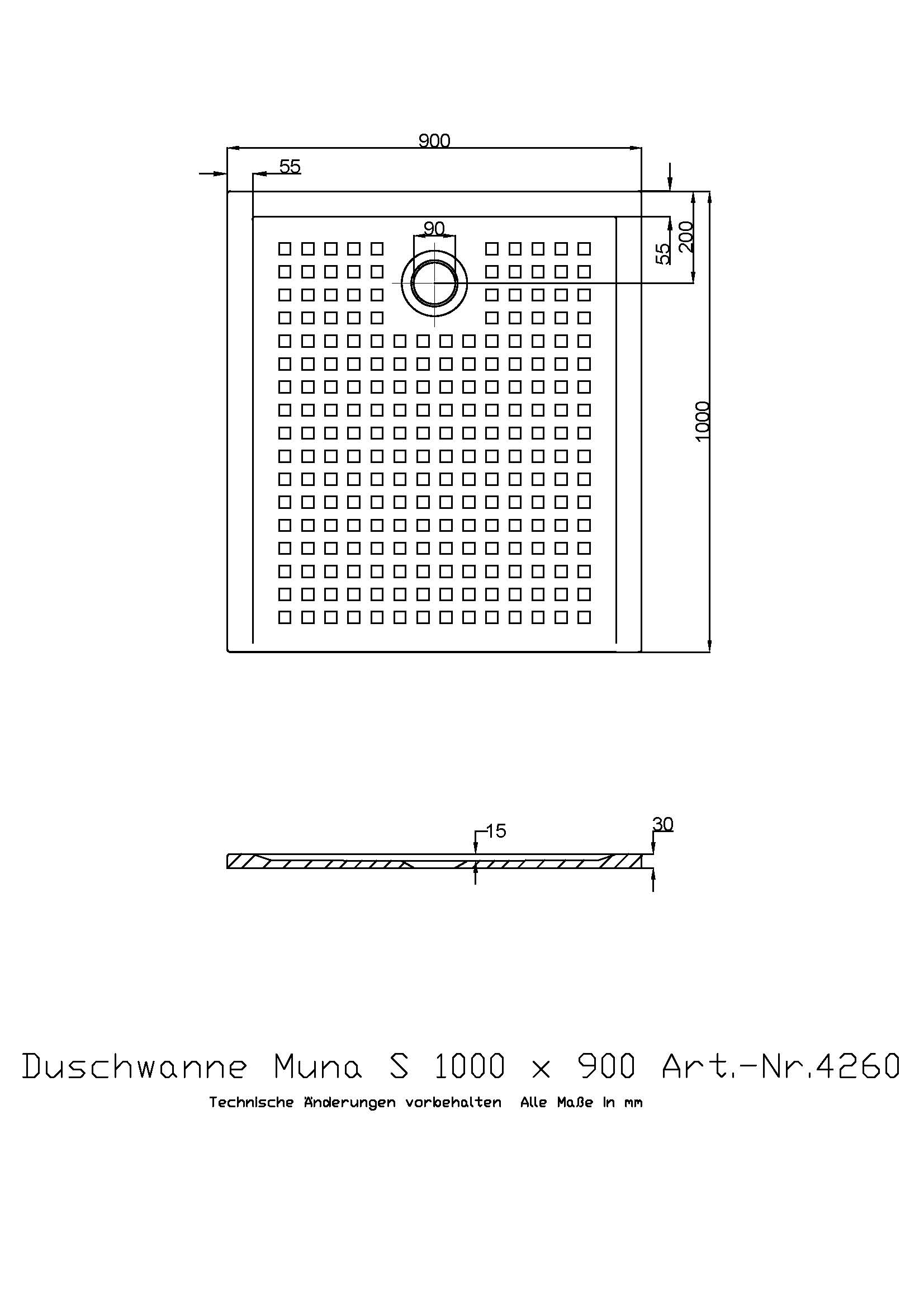 Duschwanne „Muna S“ Rechteck 100 × 90 cm in Weiß