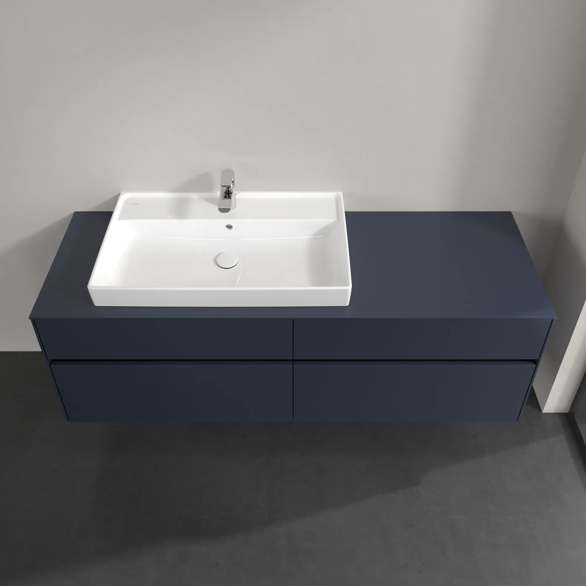 Villeroy & Boch Waschtischunterschrank „Collaro“ 1600 × 548 × 500 mm Marine Blue, mit Beleuchtung, für Becken links