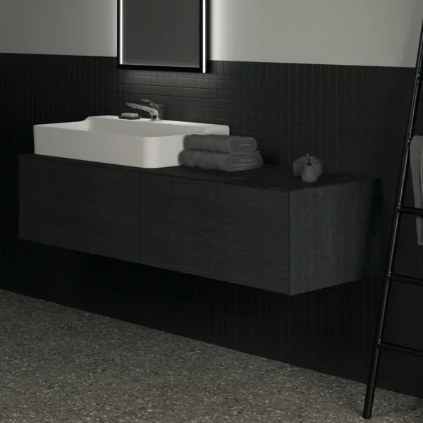 Waschtischplatte Conca, aus Keramik, 1587x505x6mm, Marmor Noir Desir
