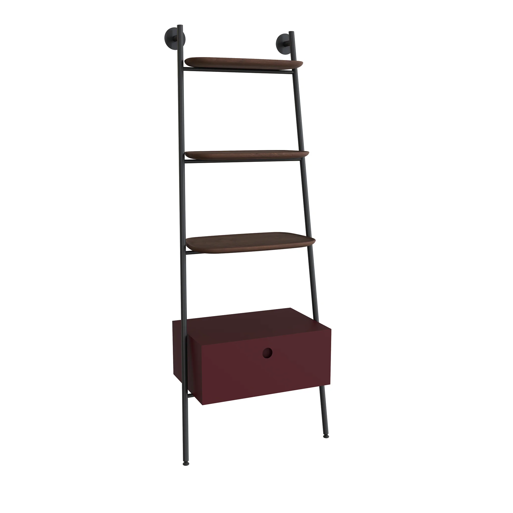 VitrA Plural Regalleiter mit 3 Echtholz-Ablagen und Schubladen-Modul in Burgunderrot Matt, 59 x 35 x 159,5 cm