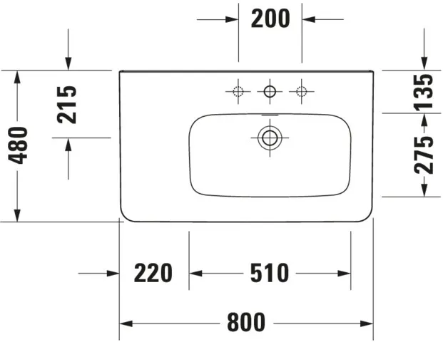 Wandwaschtisch „DuraStyle“, mit Überlauf, Hahnlochposition mittig