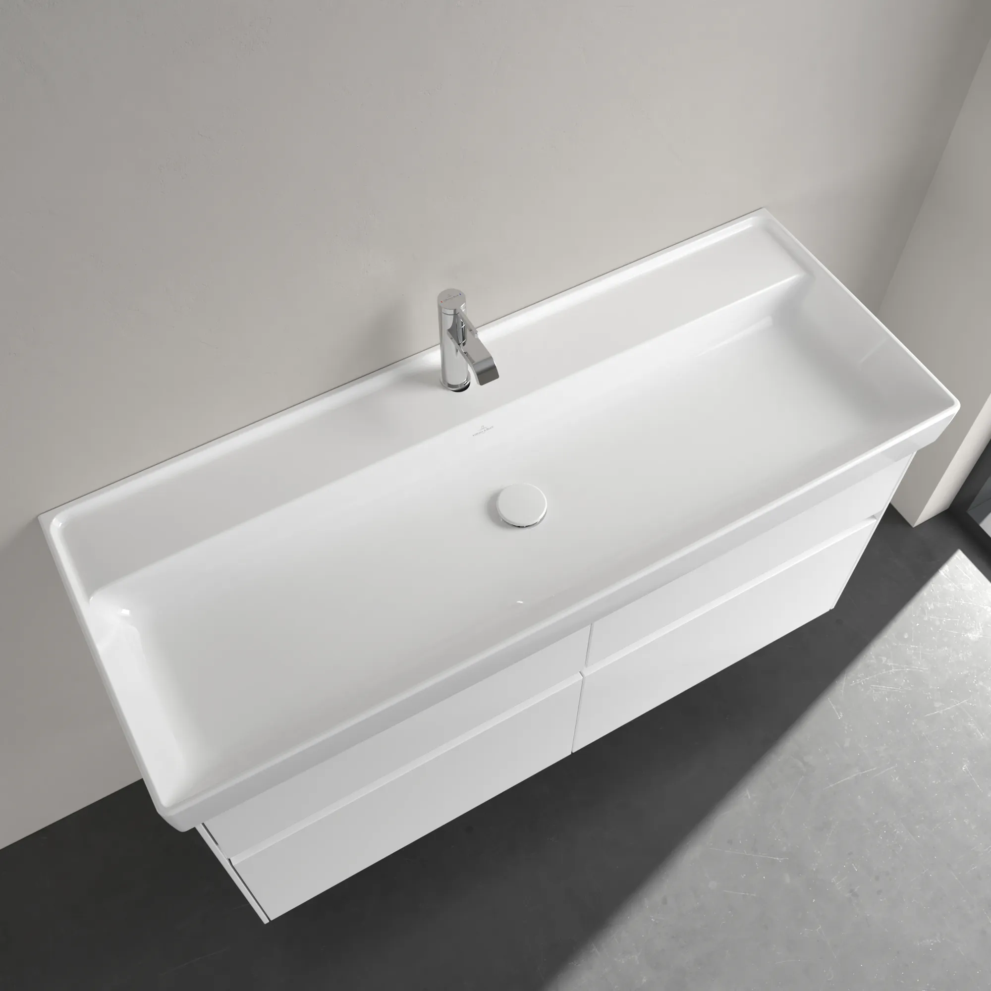 Villeroy & Boch Schrankwaschtisch aus TitanCeram „Collaro“ 1200 × 470 × 160 mm, mit Hahnlochbohrung, Hahnlochposition mittig in Weiß Alpin Villeroy & Boch Schrankwaschtisch aus TitanCeram „Collaro“ 1200 × 470 × 160 mm, mit Hahnlochbohrung, Hahnlochposition mittig in Weiß Alpin