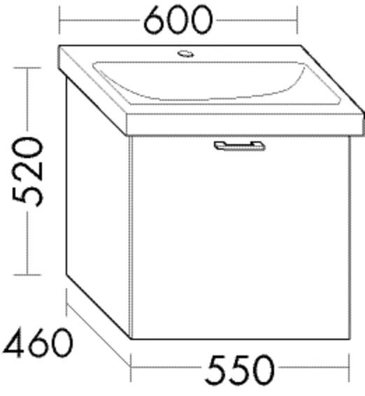 Waschtischunterschrank Sys30 von burgbad – 460x550x520 mm, 1 Auszug, 300 mm tief