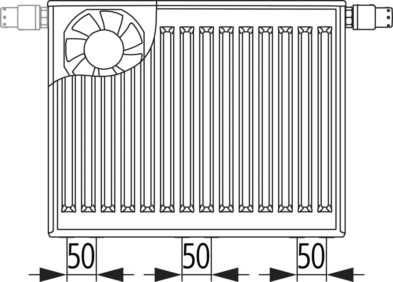Flachheizkörper x-flair Profil-Vmulti Typ 22, HxLxT: 400x1000x100 mm, Farbe: Weiß RAL 9016 seidenglanz, Ventilposition: variabel, 10 bar, Abdeckung: mit, Wärmeleistung 45/35-20: 557 Watt, Bohrkonsole, Heizkostenerfassung: ja