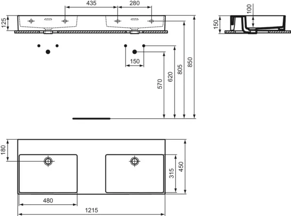 Waschbecken „Extra“ 121,5 × 45 × 15 cm in Weiß Waschbecken „Extra“ 121,5 × 45 × 15 cm in Weiß