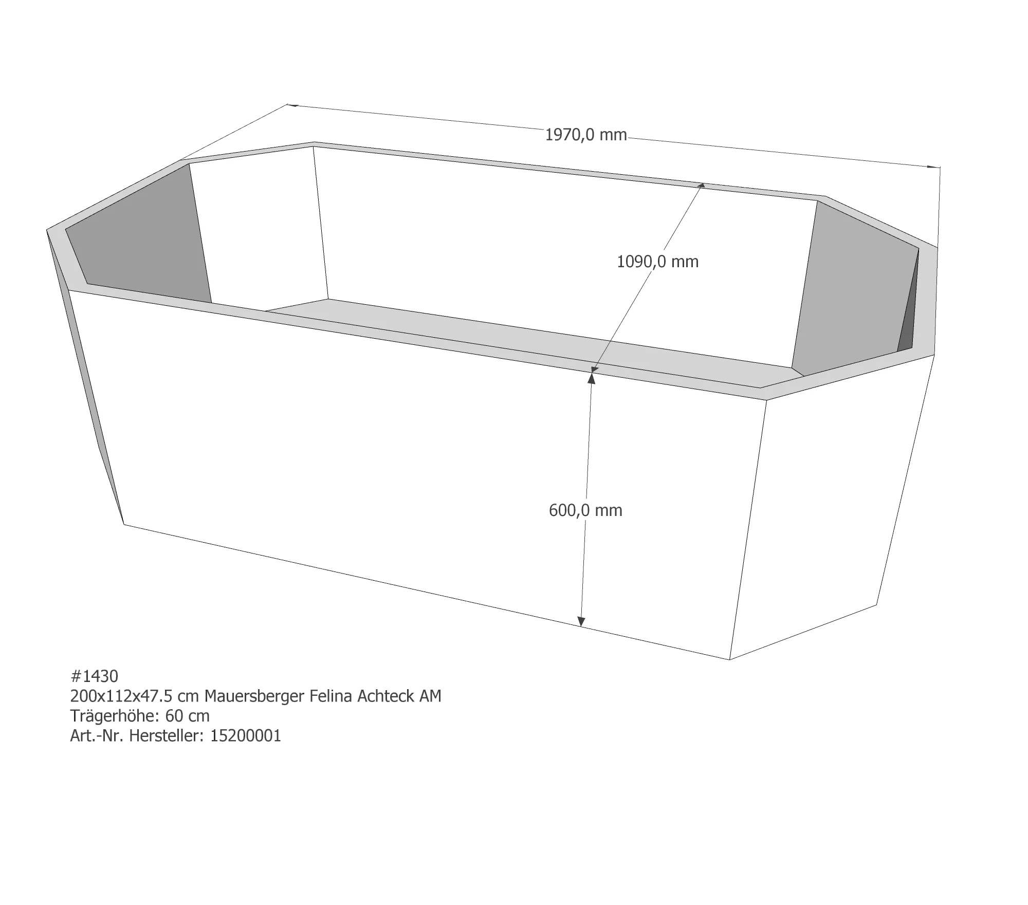 Badewannenträger für Mauersberger Felina 200 × 112 × 47,5 cm Badewannenträger für Mauersberger Felina 200 × 112 × 47,5 cm
