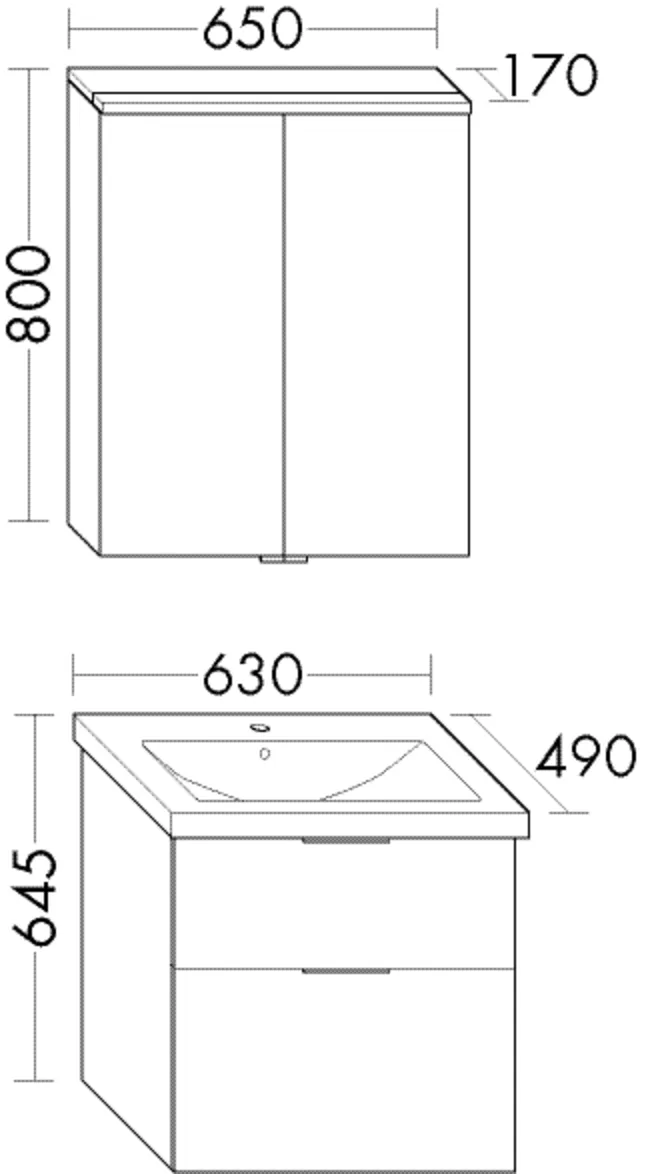Badmöbelset (SFAN065), Breite 650 mm, Eqio, SPS, Keramik-WT, WTU, Lack Matt Badmöbelset (SFAN065), Breite 650 mm, Eqio, SPS, Keramik-WT, WTU, Lack Matt
