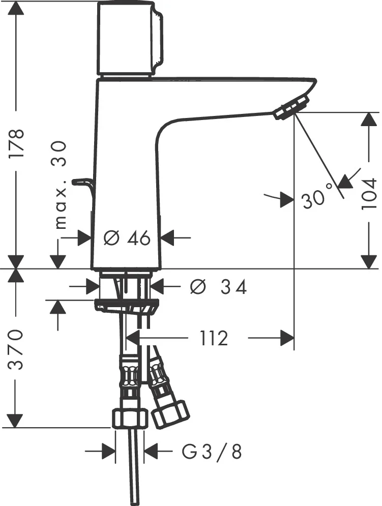 Hansgrohe Talis Select E Waschtischmischer 110, Chrom, Ausladung 112 mm, Auslaufhöhe 104 mm, Zylindergriff, Normalstrahl, max. Durchflussmenge 5 l/min