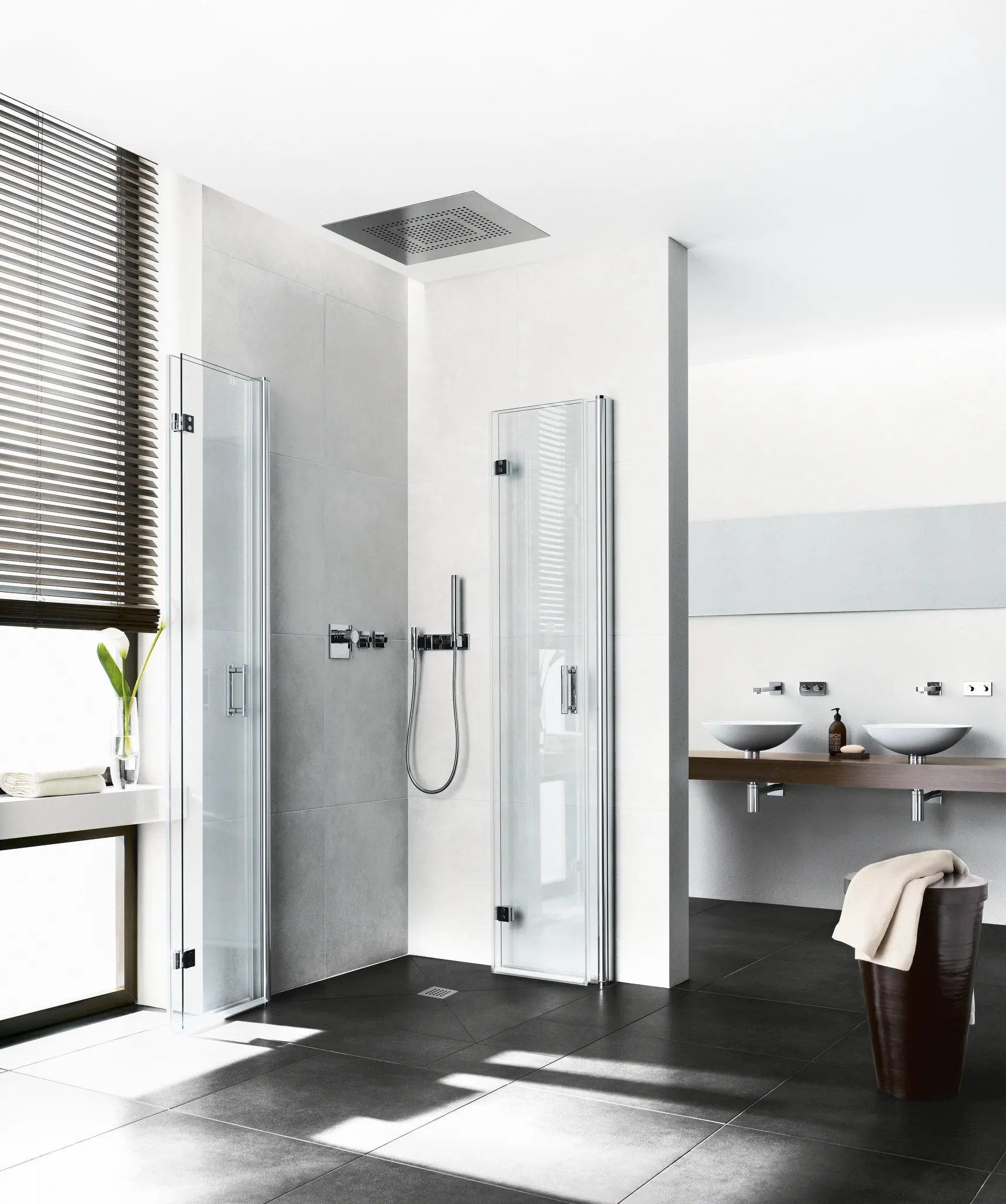 Kermi Pendel-Falttür Eckeinstieg 2-teilig Halbteil rechts „Diga“ Glas Klar, Profile Silber Hochglanz, Falttür BV: 730 - 750 mm GAK: 715 - 735 mm WE: 740 - 760 mm H: 1850 mm