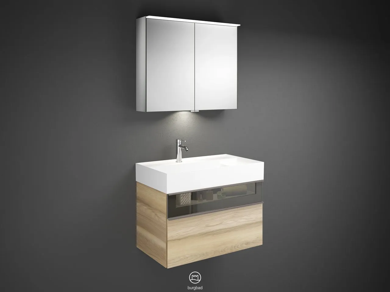 burgbad Yumo SFLA082 Badmöbelset Spiegelschrank mit Mineralguss-Waschtisch burgbad Yumo SFLA082 Badmöbelset Spiegelschrank mit Mineralguss-Waschtisch