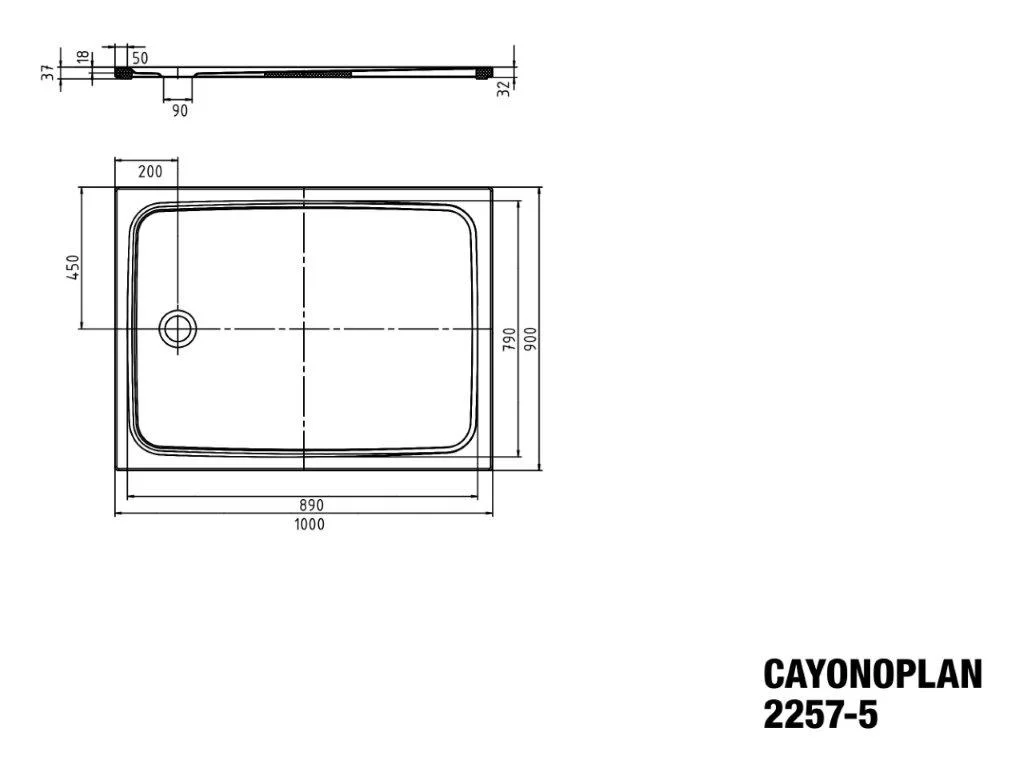 Kaldewei rechteck Duschwanne „Cayonoplan“ 900 × 1000 mm ohne Oberflächenbeschichtung, ohne Oberflächenveredelung, in cool grey 40