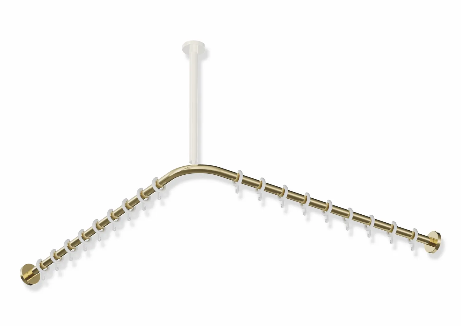 Vorhangstange des Systems 900, Edelstahl, PVD, Achsmaß 887 x 887 mm, kürzbar, D: 25 mm, mit 18 Vorhangringen aus POM, in Farbe CK (Messing glänzend) Vorhangstange des Systems 900, Edelstahl, PVD, Achsmaß 887 x 887 mm, kürzbar, D: 25 mm, mit 18 Vorhangringen aus POM, in Farbe CK (Messing glänzend)