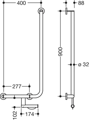 Winkelgriff, d:32/32, PRH, A1:900, W1:400, li, plvb weiß tiefmatt Winkelgriff, d:32/32, PRH, A1:900, W1:400, li, plvb weiß tiefmatt