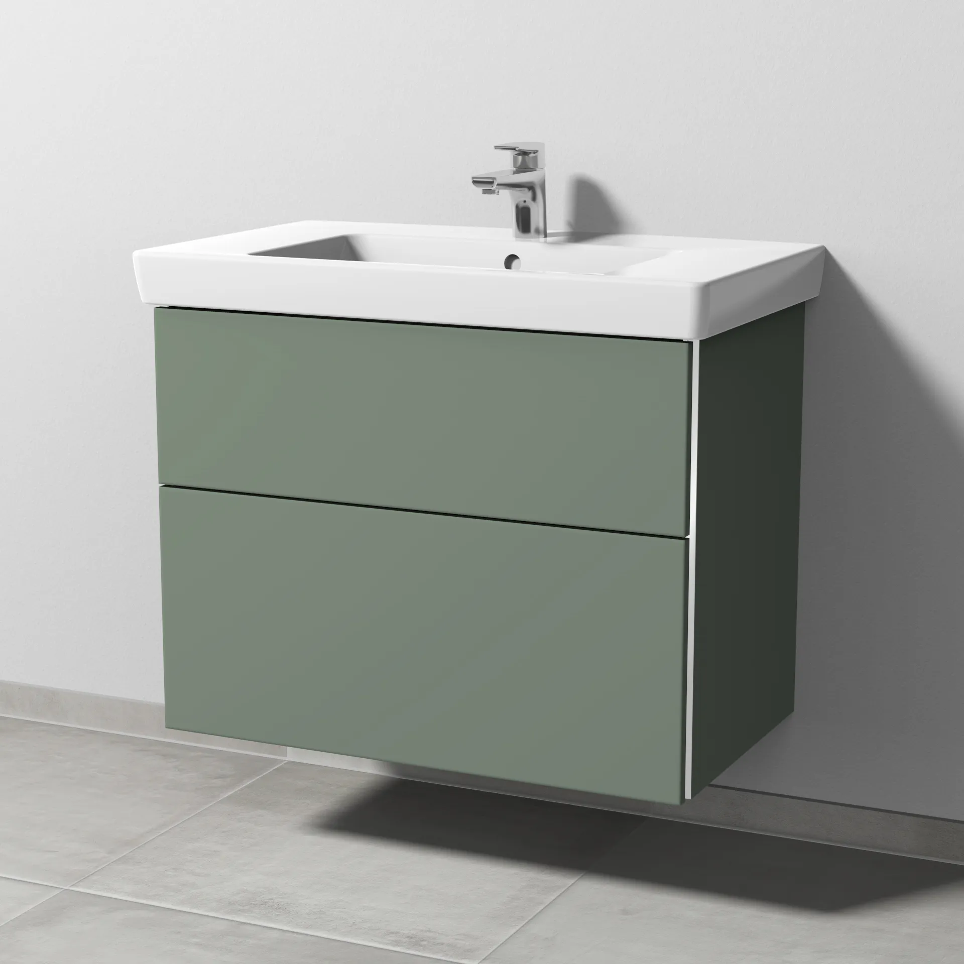 Sanipa Waschtischunterschrank „3way“ passend zu Keramik-Waschtische Subway 2.0 von Villeroy & Boch 750 × 593 × 447 mm in Soft-Green, Becken mittig
