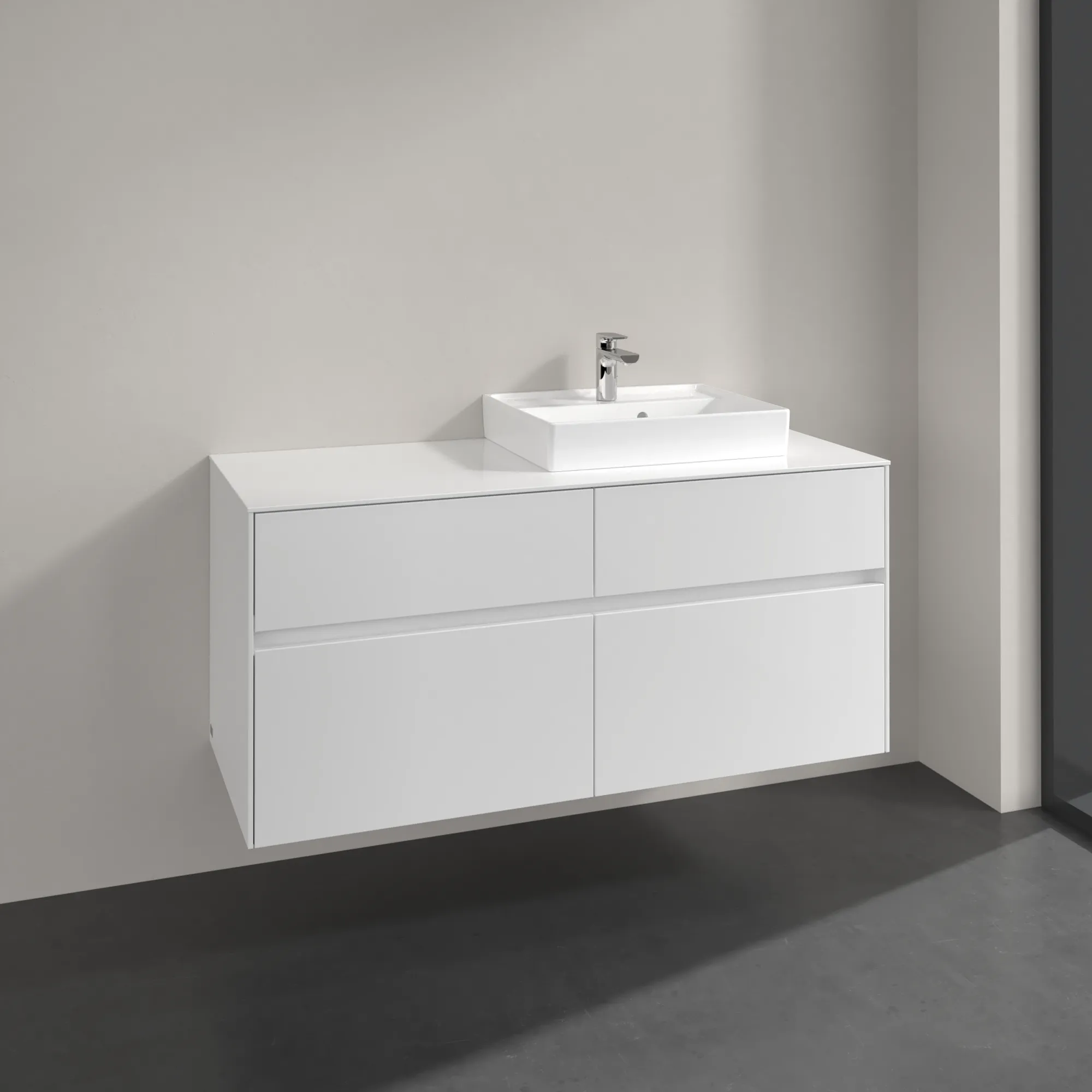 Villeroy & Boch Waschtischunterschrank „Collaro“ 1200 × 548 × 500 mm Glossy White, ohne Beleuchtung, für Becken rechts
