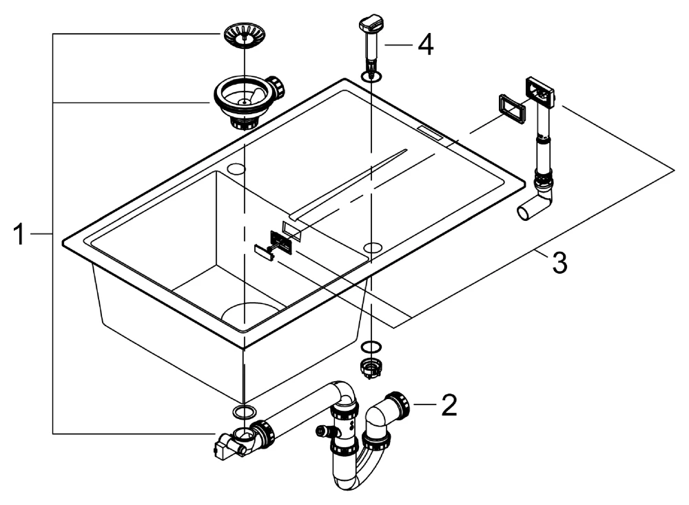 Kompositspüle K400 31639, mit Abtropffläche, Modell: K400 50-C 78/50 1.0 rev, Montageart: Standard-Einbauspüle, Maße: 780 x 500 mm, 1 Becken: 347 x 440 x 205 mm, granit schwarz