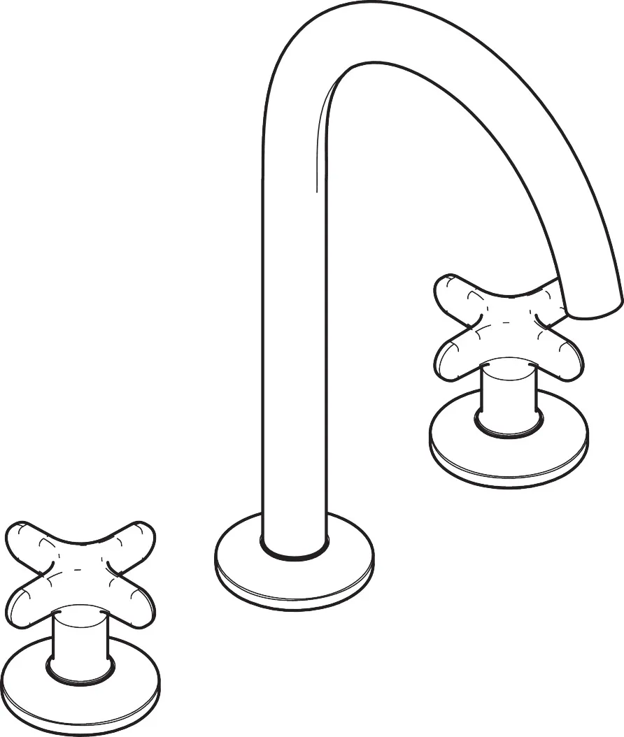 AXOR One 3-Loch Waschtischarmatur 170 mit Kreuzgriffen und Push-Open Ablaufgarnitur, Chrom