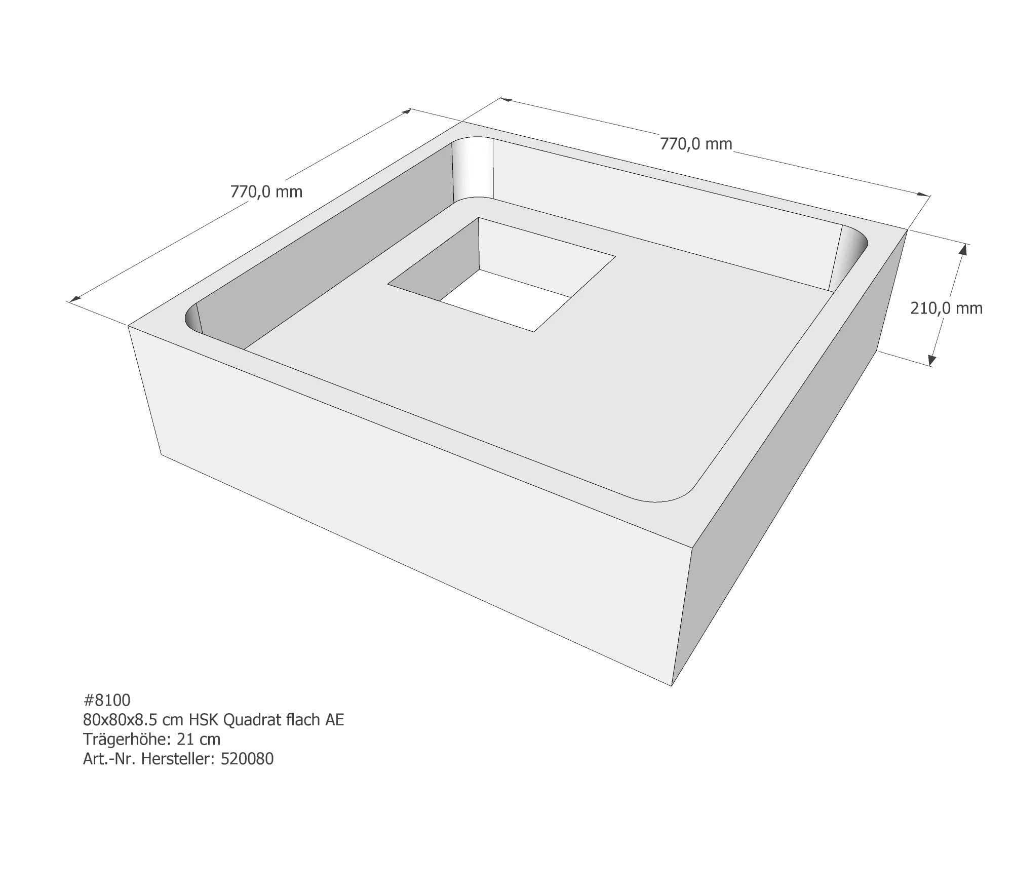 Duschwannenträger für HSK Quadrat flach 80 × 80 × 8,5 cm