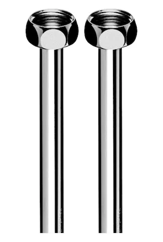 Kupferrohr-Anschluss-Set Ø 12 mm, 2 Kupferrohre, einerseits mit Bördel und G 1/2 Überwurfmutter inkl. Dichtring, andererseits glatt, 500 mm, chrom
