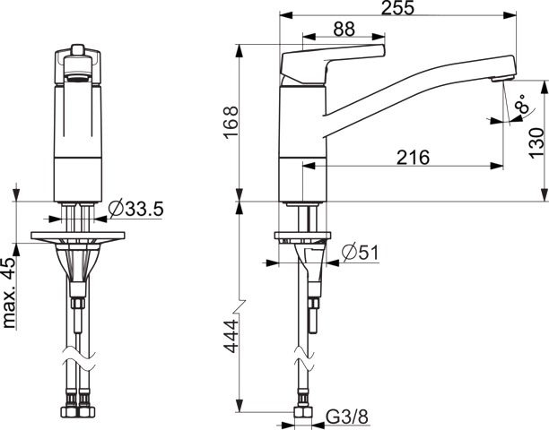 HA Einhebelmischer Küchenarmatur HANSAPALENO 5653 Ausladung 216 mm DN15 Chrom