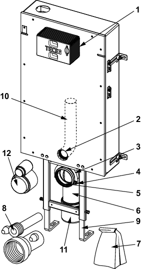 TECEbox WC-Modul mit Uni-Spülkasten, mit verfliesungsfähiger Frontverkleidung, Bauhöhe 1110 mm