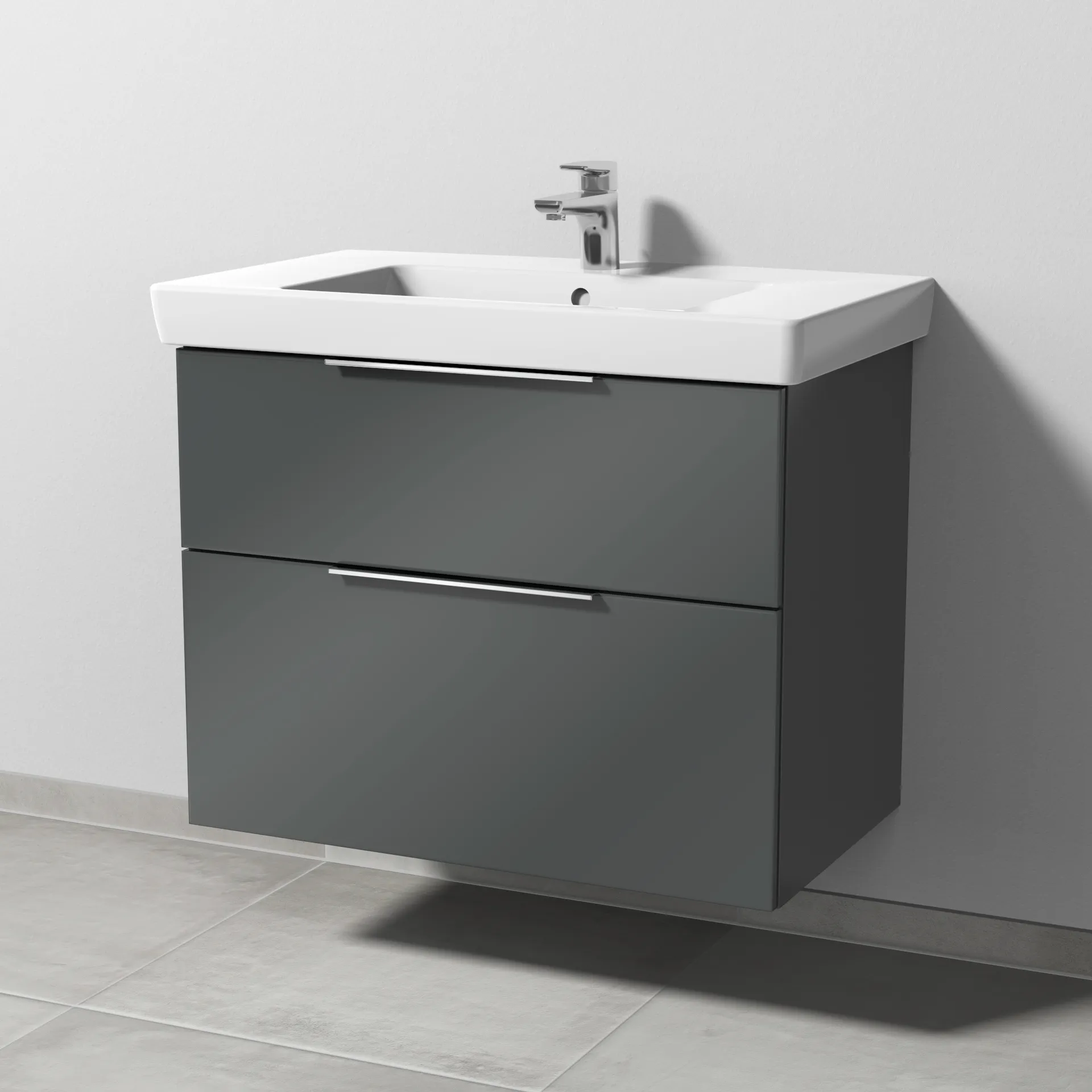 Sanipa Waschtischunterschrank „3way“ passend zu Keramik-Waschtische Subway 2.0 von Villeroy & Boch 750 × 593 × 447 mm in Anthrazit (glanz), Becken mittig Sanipa Waschtischunterschrank „3way“ passend zu Keramik-Waschtische Subway 2.0 von Villeroy & Boch 750 × 593 × 447 mm in Anthrazit (glanz), Becken mittig