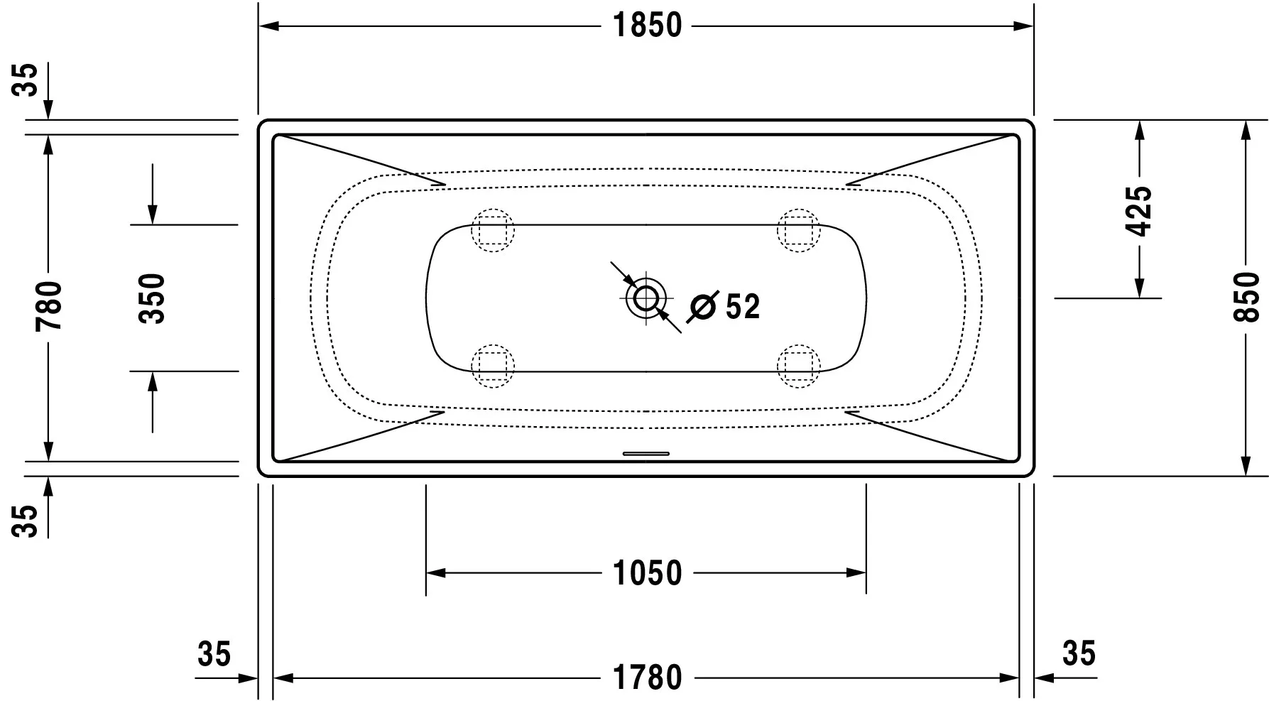 Duravit Badewanne „DuraSquare“ freistehend rechteck 185 × 85 cm