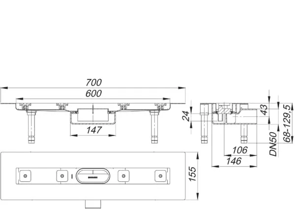 Duschrinne CeraLine Nano F 600 mm, DN 50 Duschrinne CeraLine Nano F 600 mm, DN 50